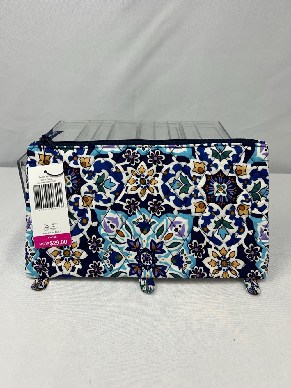 Vera Bradley Navy Teal Floral Quilted Cosmetic Pouch
